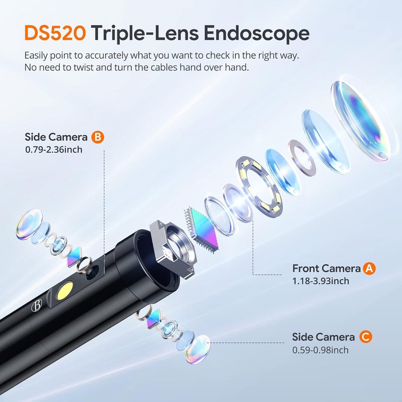 DEPSTECH Triple Lens Endoscope Camera with Light with 50FT Semi-Rigid Cable, 5" IPS Screen Sewer Inspection Camera, 1080P Industrial Borescope, Split Screen, Waterproof Drain Pipe Tool, Carrying Case - Image 3